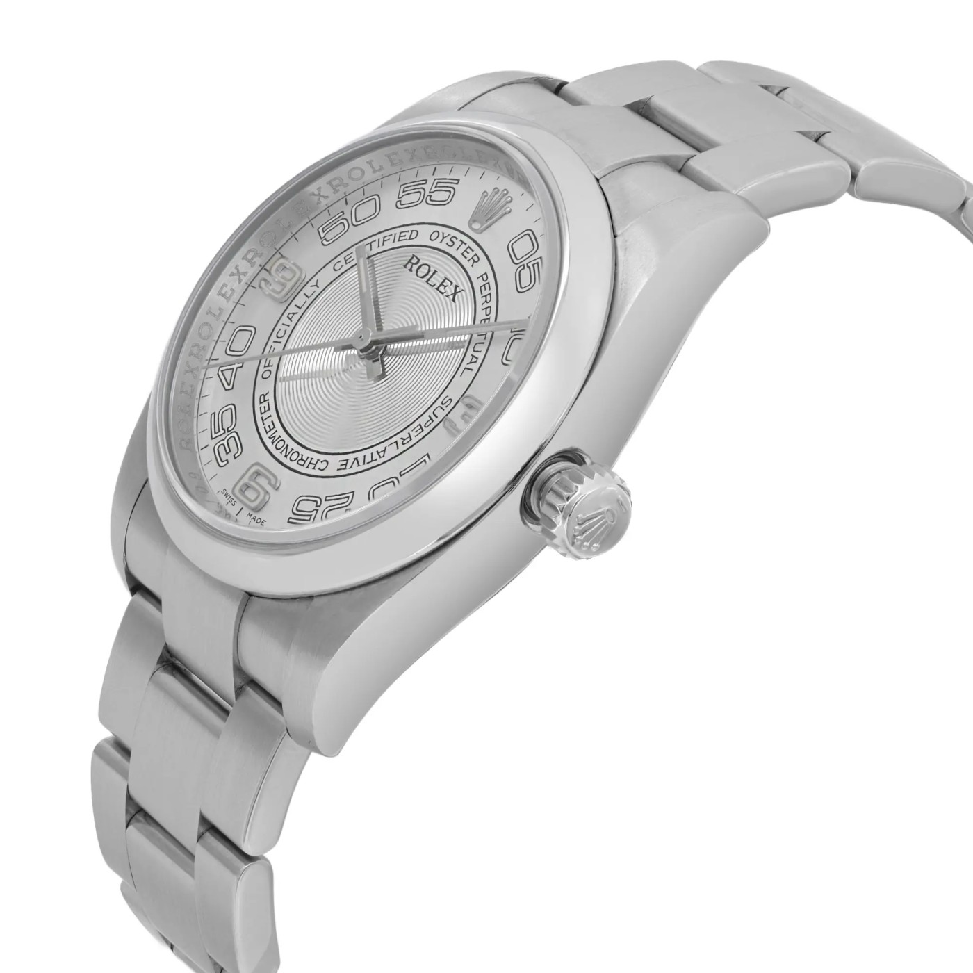 Rolex Oyster Perpetual 36mm Steel Concentric Silver Dial Mens Watch