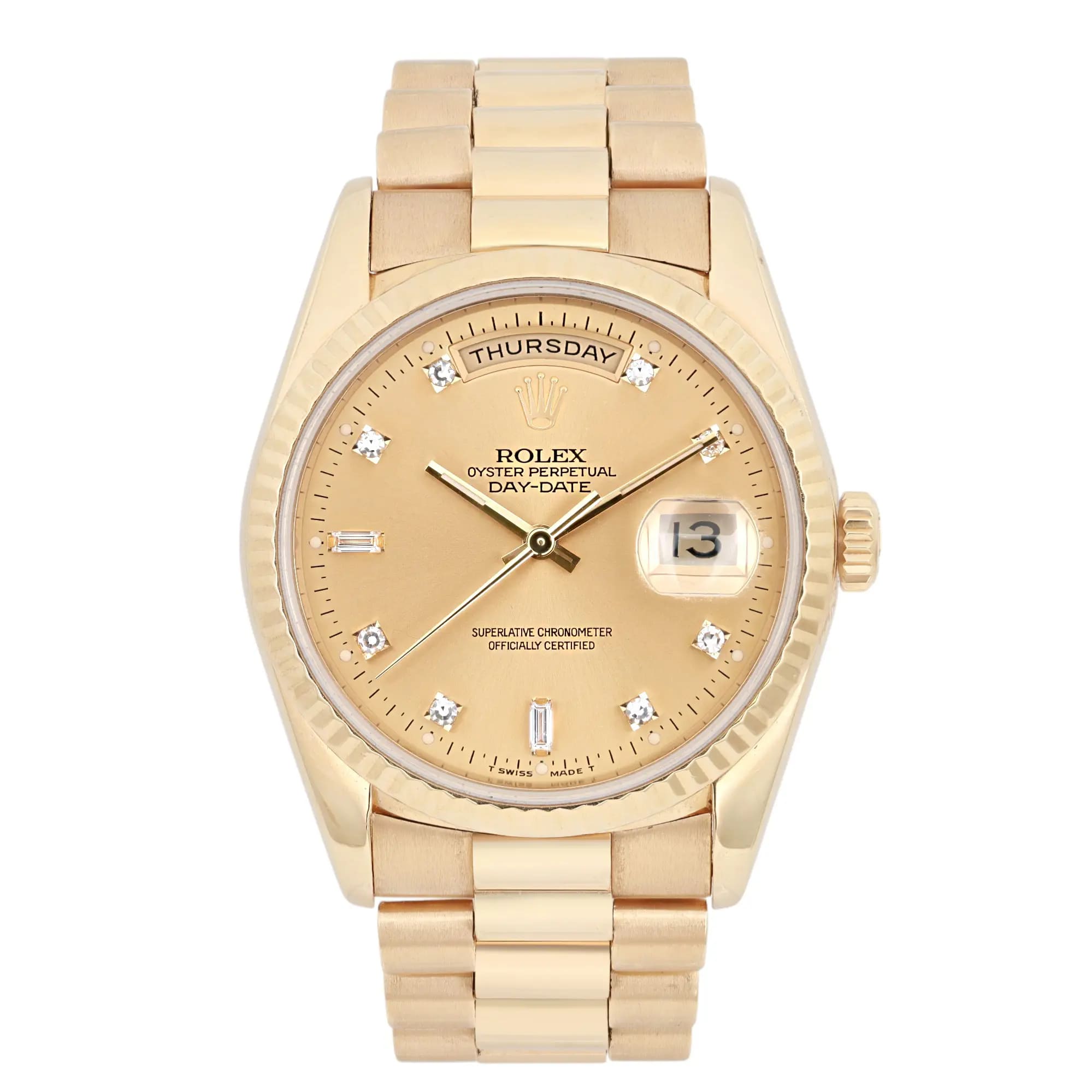 Rolex President Day-Date 36mm 18K Yellow Gold Diamond Dial Mens Watch 