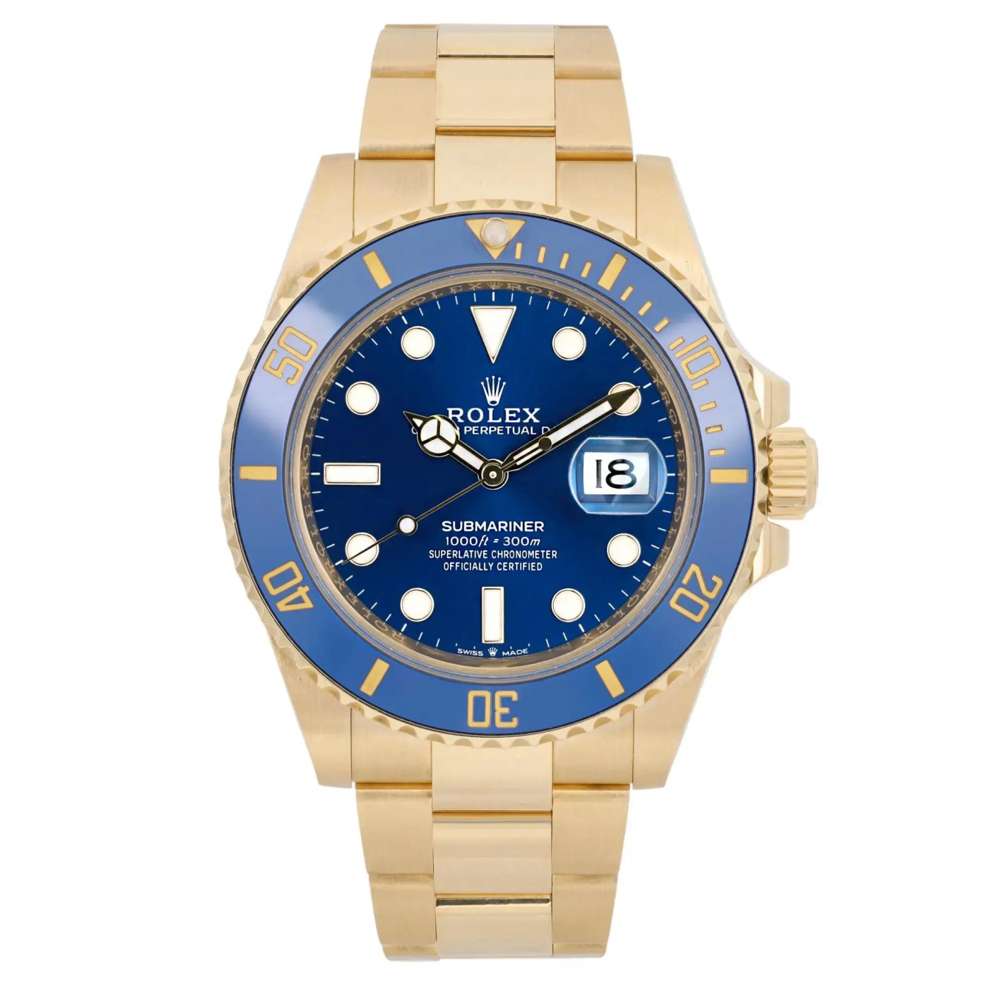 Rolex Submariner 18k Yellow Gold Blue Dial Men Watch