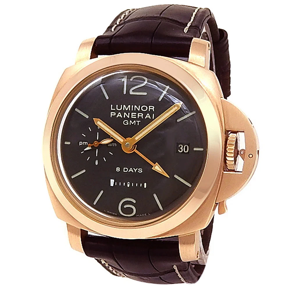 Panerai Luminor GMT 18k Rose Gold Manual Brown Dial Leather Watch