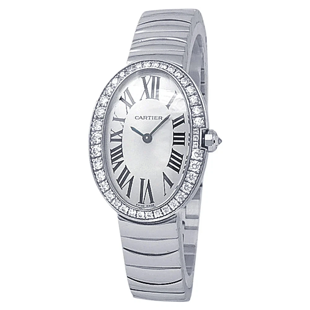Cartier Baignoire 18k White Gold Diamond Silver Ladies Watch