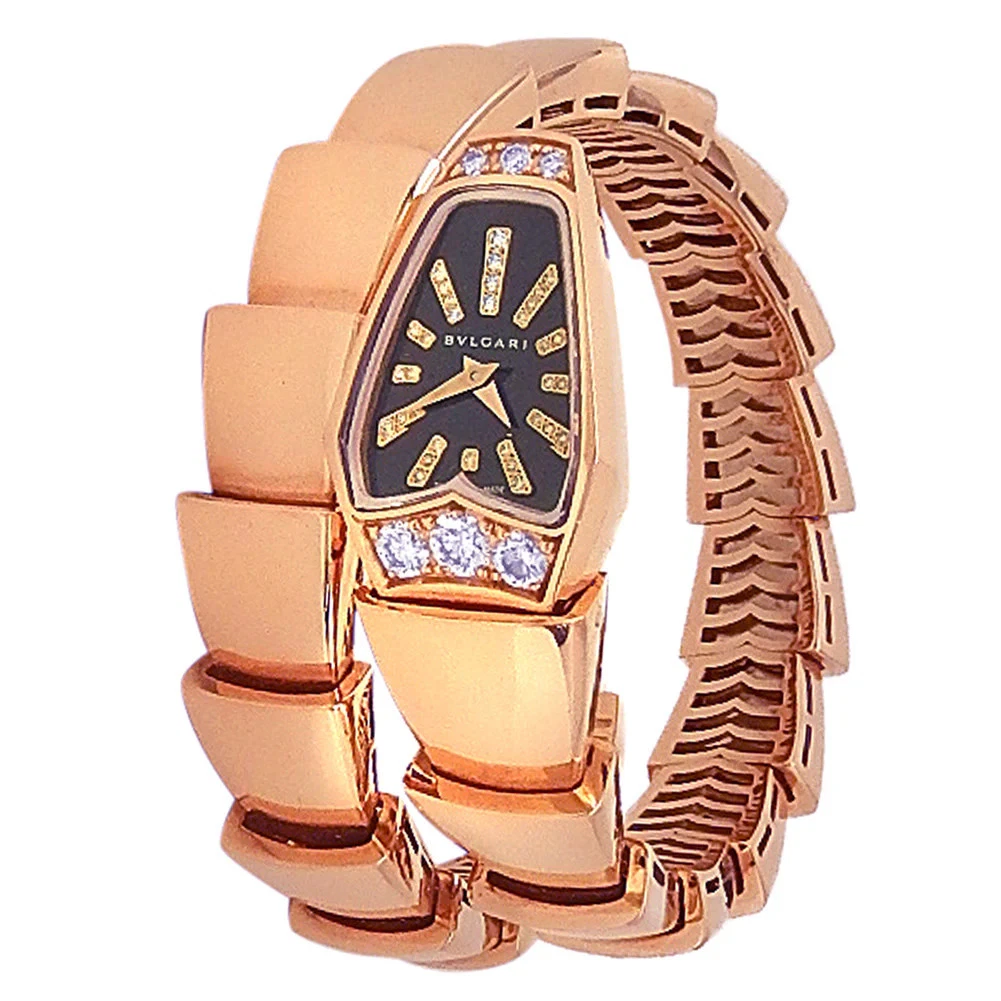 Bvlgari Serpenti Scaglie 18k Rose Gold Diamond Black Ladies Watch