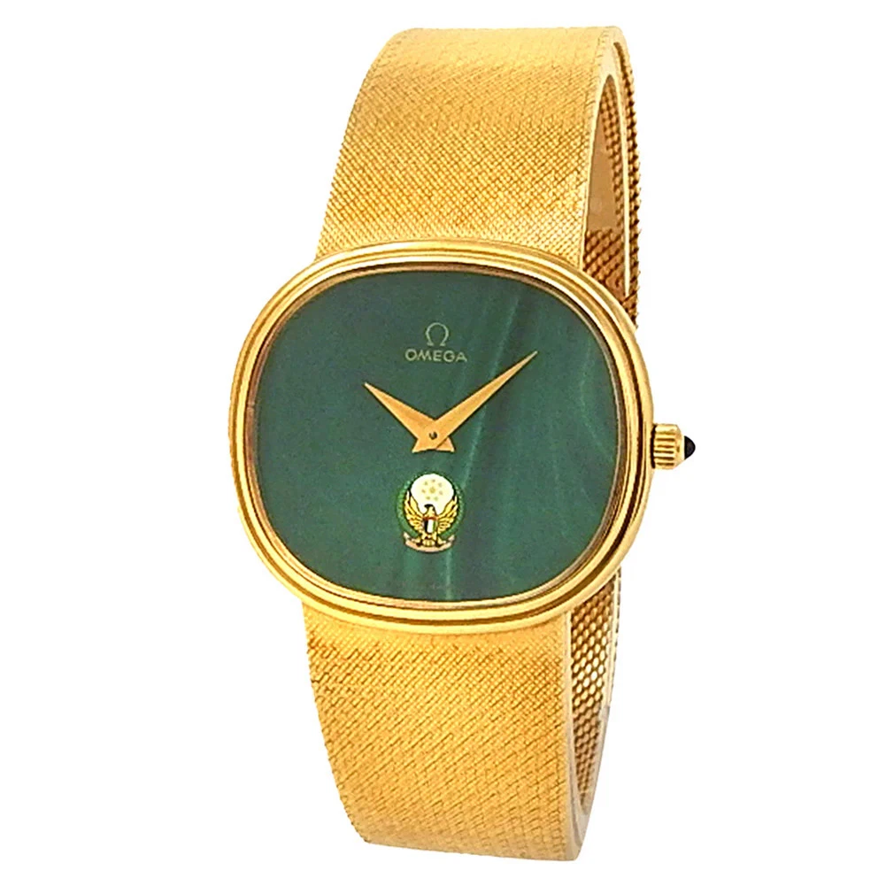 Omega Vintage 18k Yellow Gold Manual Malachite UAE Green Men’s Watch