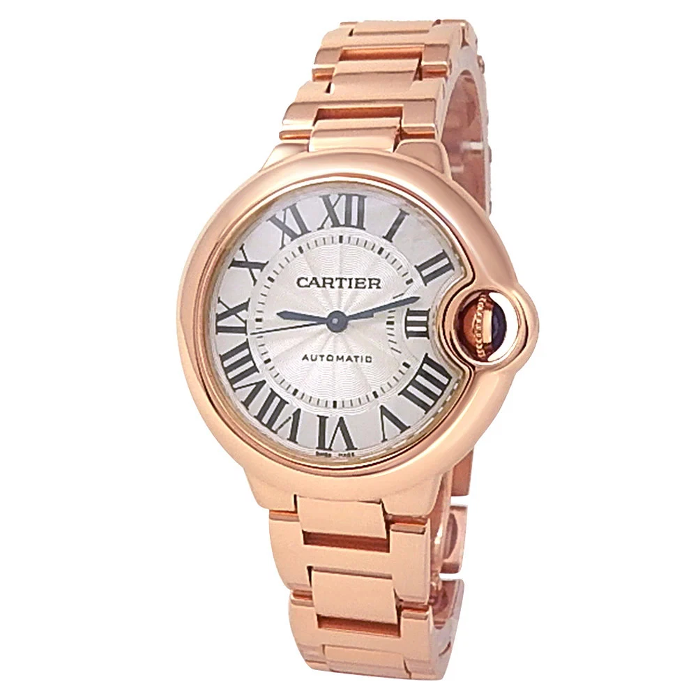 Cartier Ballon Bleu 18k Rose Gold Silver Ladies Watch