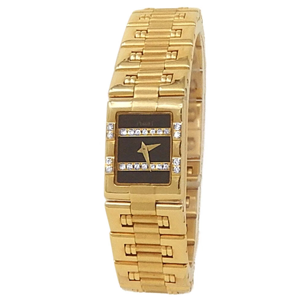 Piaget Dancer 18k Yellow Gold Quartz Diamonds Black Ladies Watch