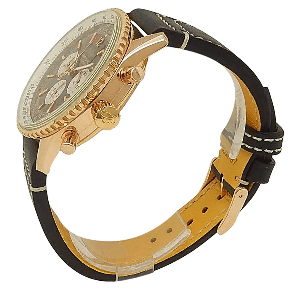 Breitling Navitimer Rose Gold Black Dial Leather Chronograph