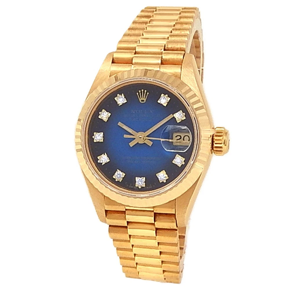 Rolex Datejust 18k Yellow Gold Blue Diamond Dial Ladies Watch 69178