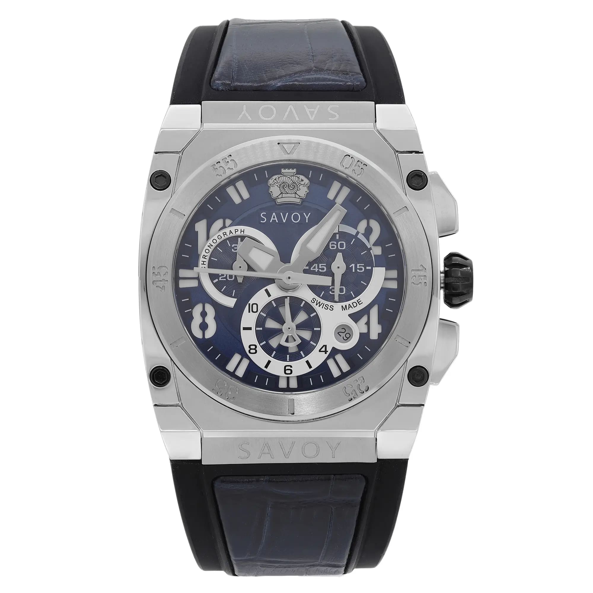 Savoy Midway 41mm Steel Chronograph Blue Dial Mens Quartz Watch 