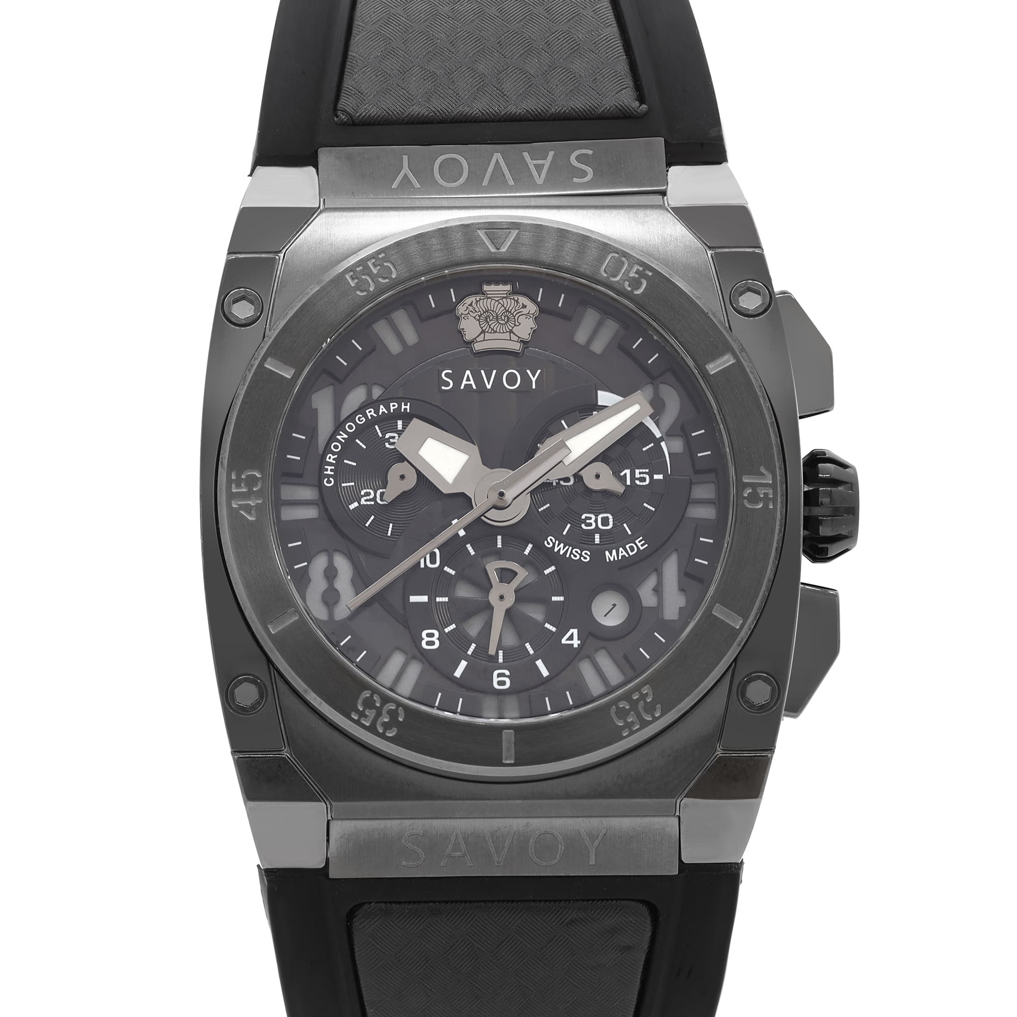 Savoy Midway Gunmetal Steel Chronograph Black Dial Mens Watch 
