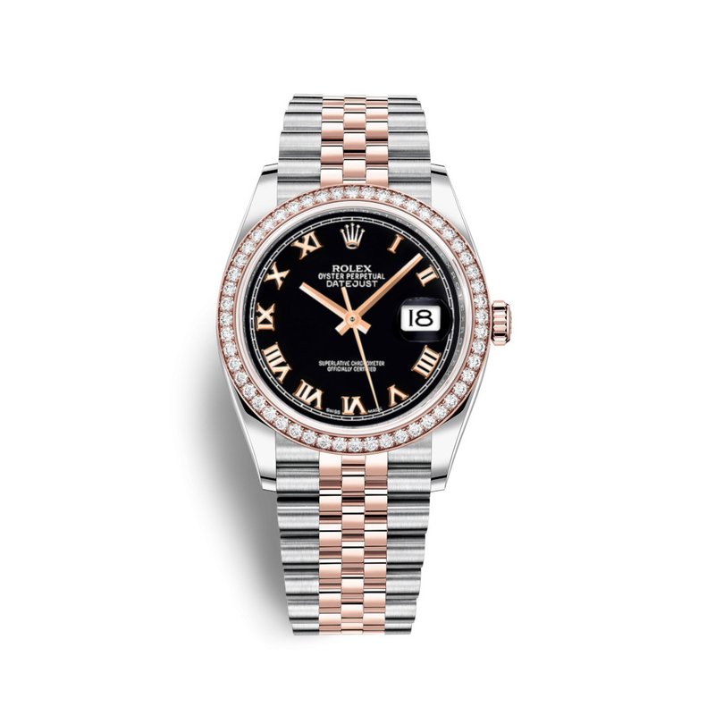 Rolex Datejust 36mm Two Tone Rose Watch Custom Diamond Bezel 116231