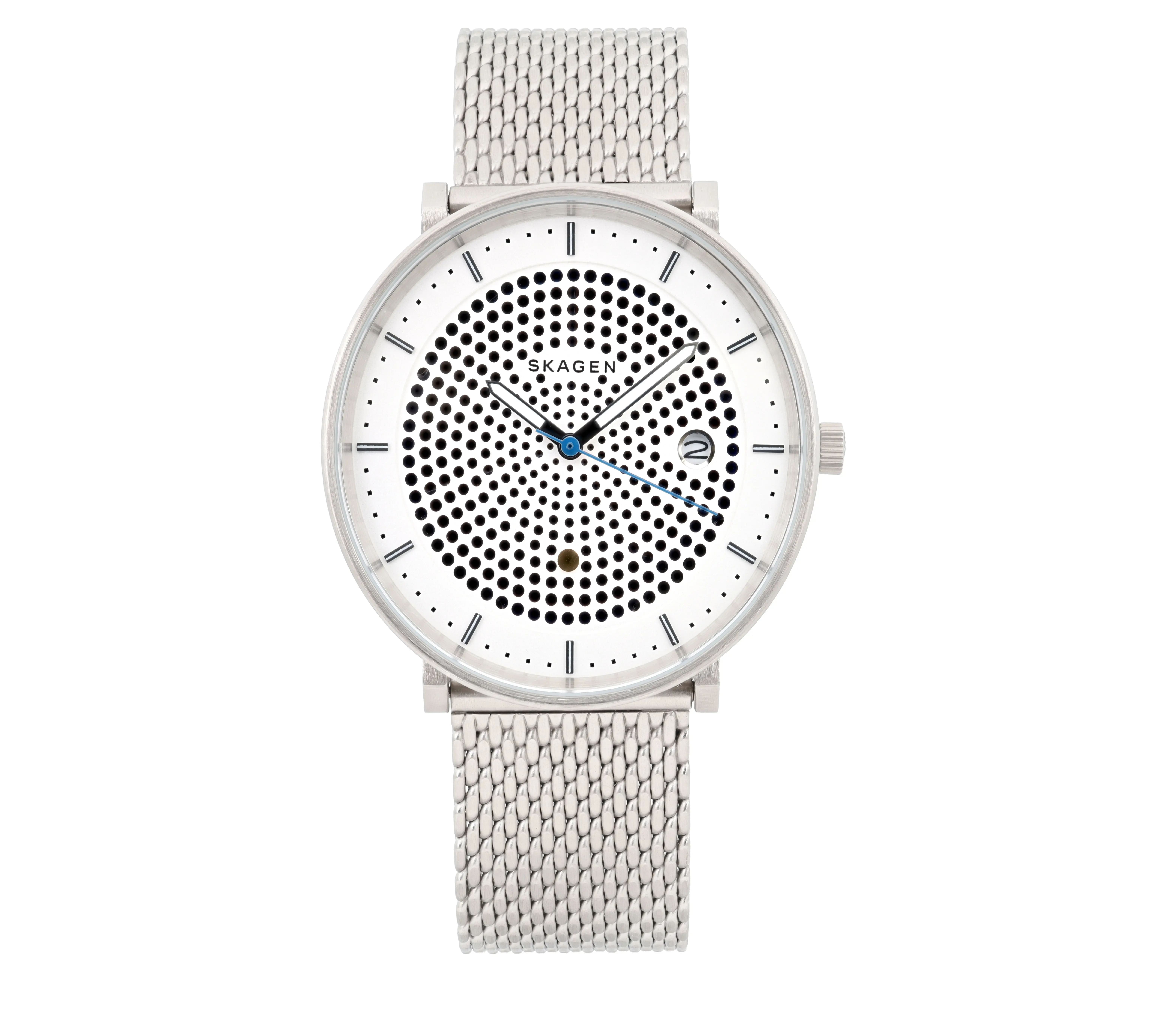 Skagen Denmark 40mm Steel White Dial Mesh Band Men's Quartz Watch 