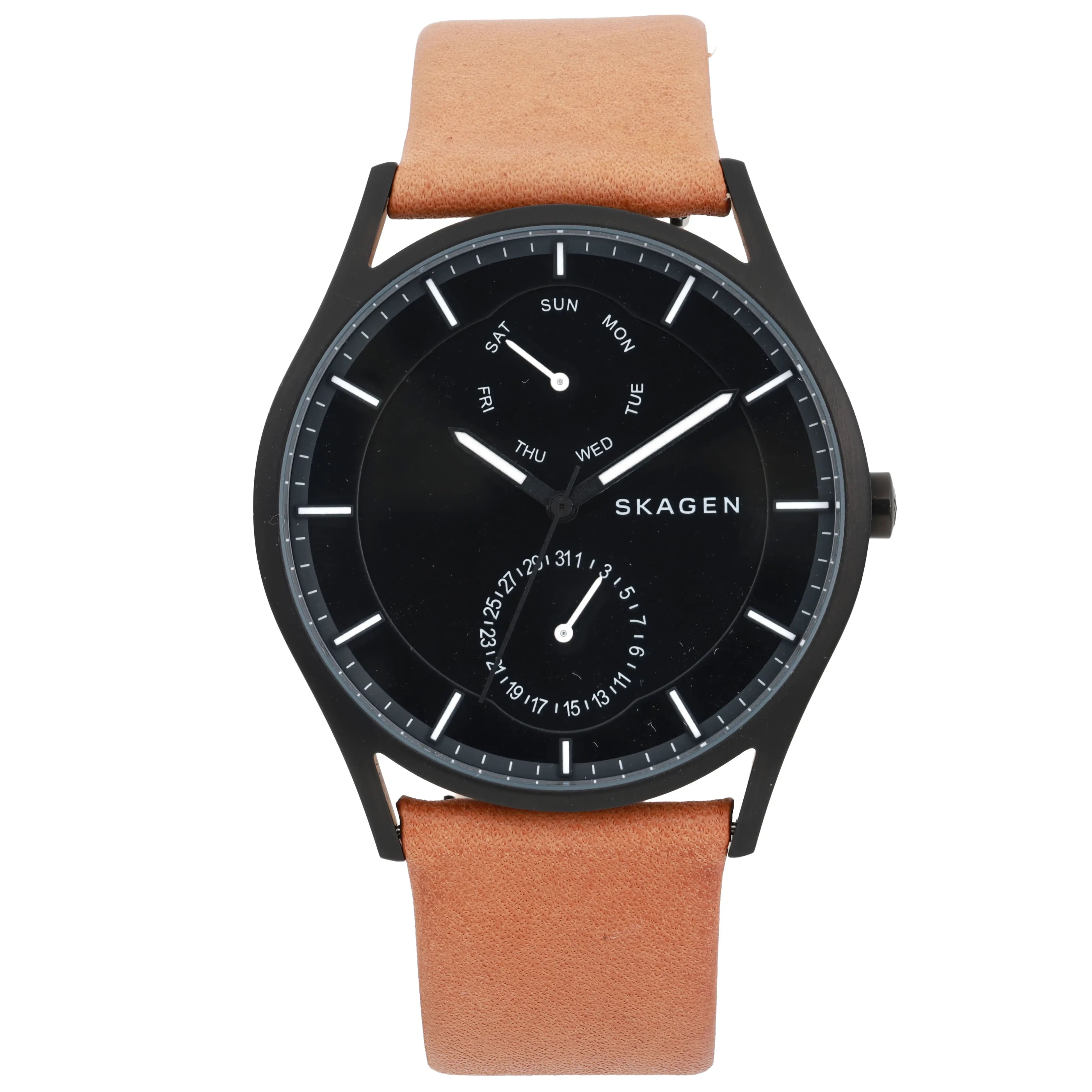 Skagen Holst Multifunction 40mm Black Dial  Brown Band Quartz Watch 
