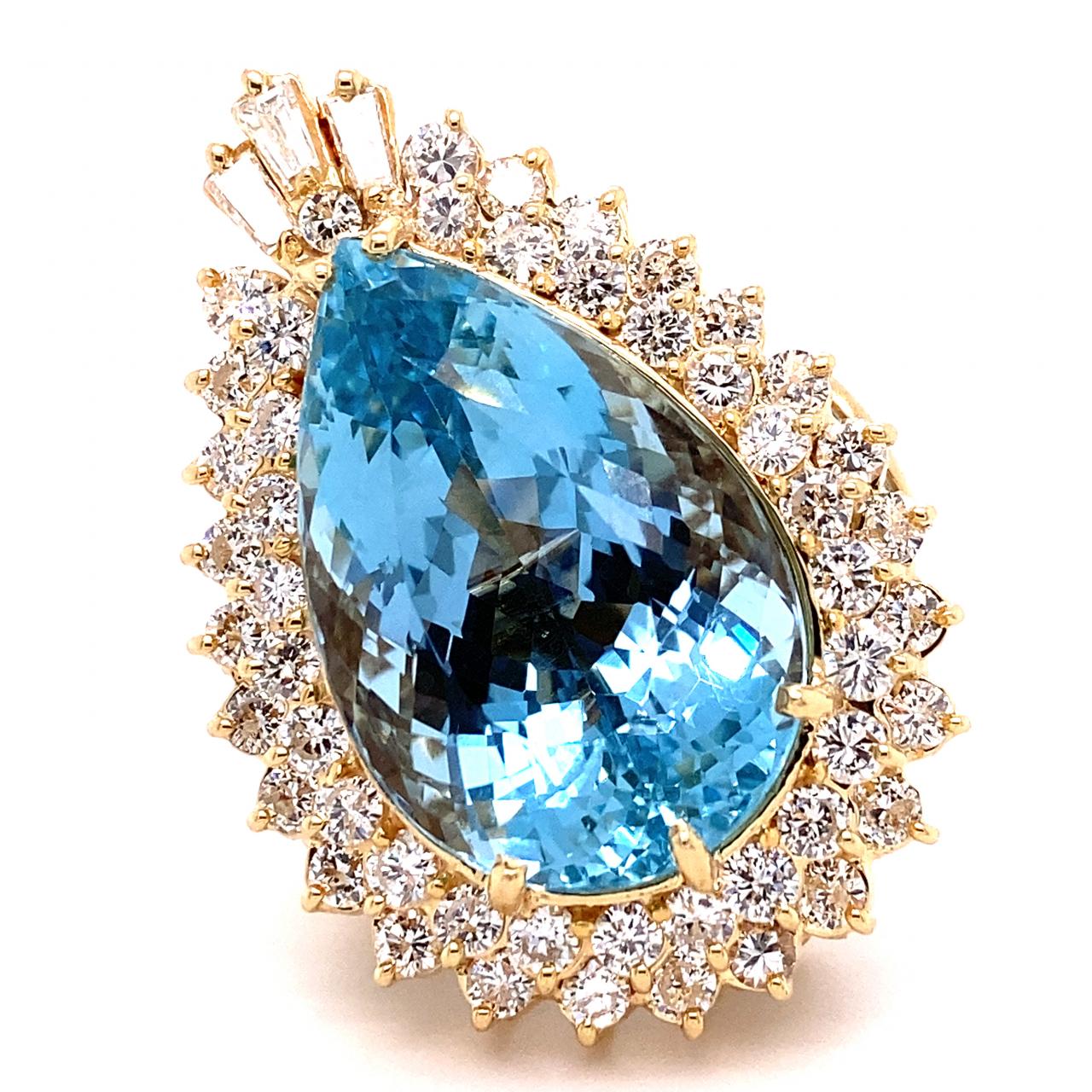 20.44ctw Pear Aquamarine and 3.58ctw Round Diamond 14K Yellow Gold Ring/Pendant
