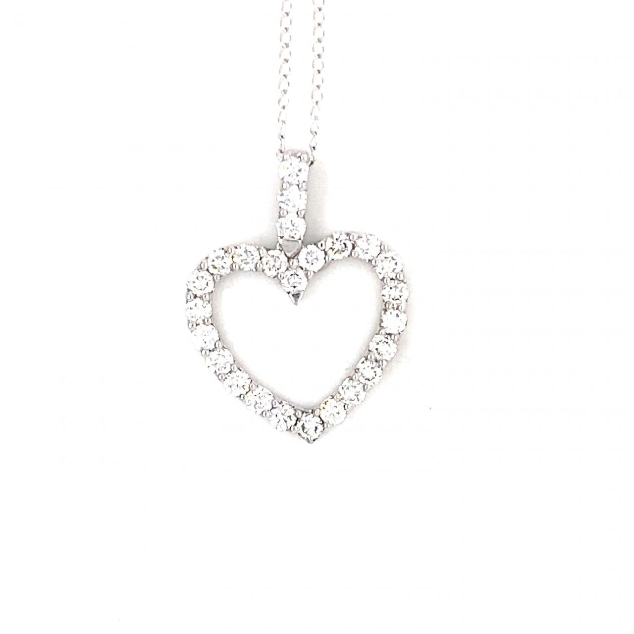 0.78ctw Round Brilliant Cut Diamond Heart Shape Pendant Necklace 18K White Gold