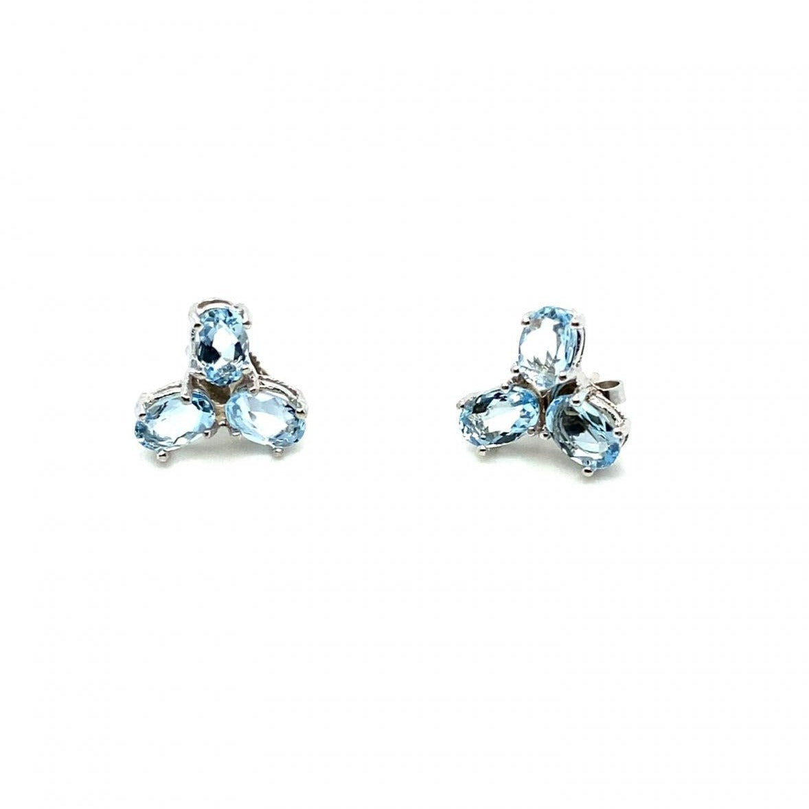 2.29ctw Oval Aquamarine Six Stone Stud Earrings 14K White Gold 4-Prong