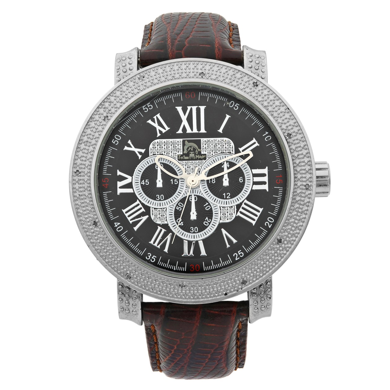 Techno Master Stainless Steel Geniune Diamonds Black Dial Mens Watch