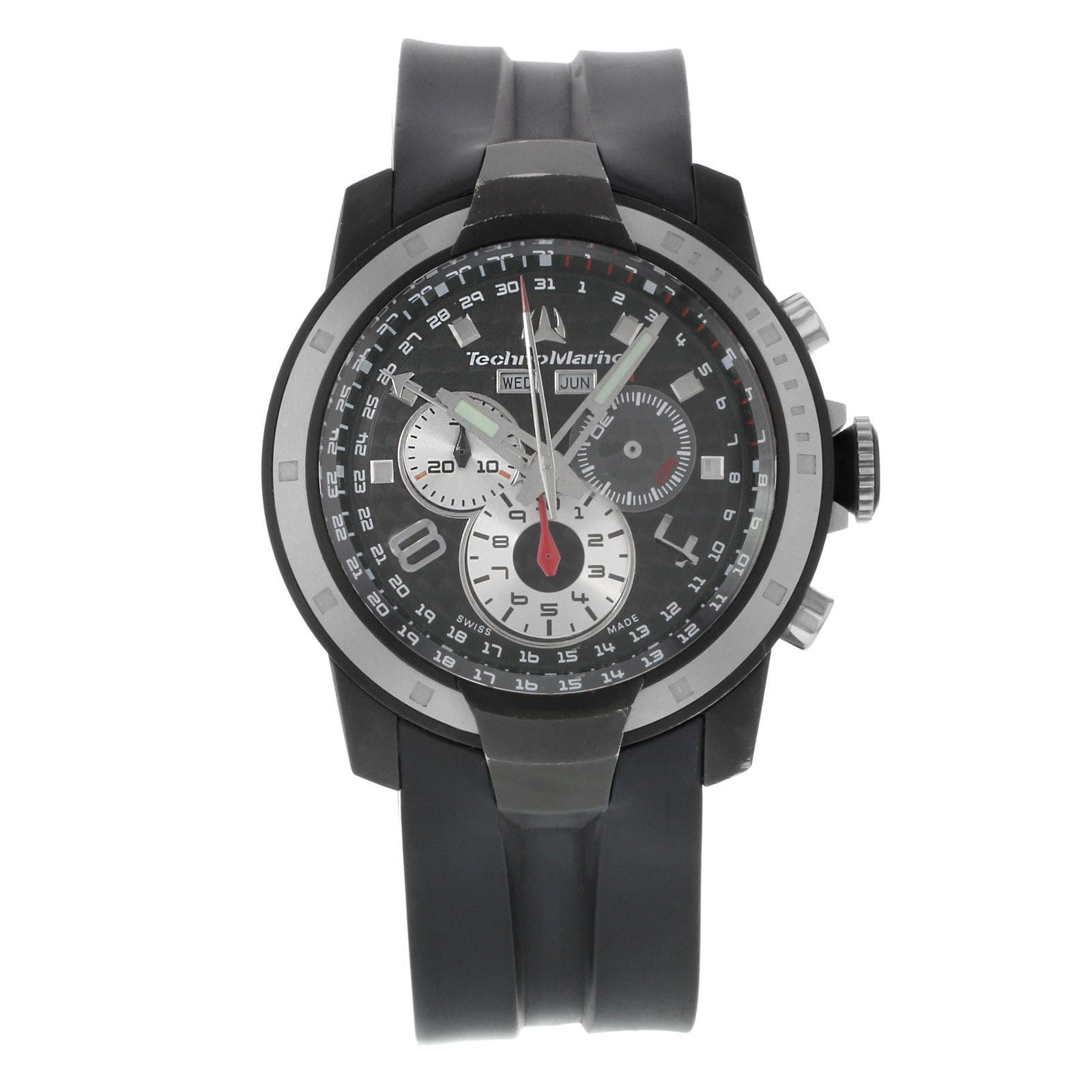 Technomarine UF6 Chronograph Black Dial Rubber Band Steel Quartz Mens Watch