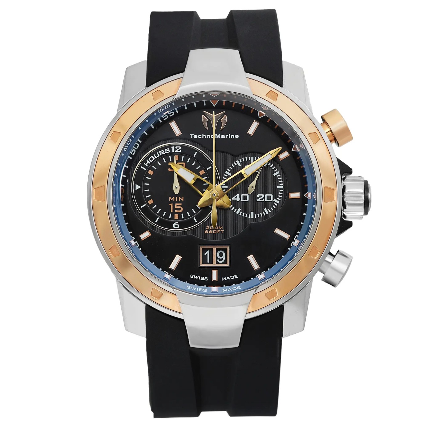 TechnoMarine UF6 Steel Black Dial Rubber Strap Men Watch