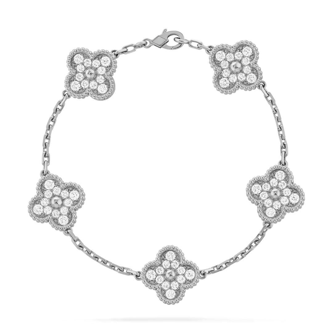 Van Cleef & Arpels Vintage Alhambra Bracelet 5 Motifs Diamonds 18K White Gold