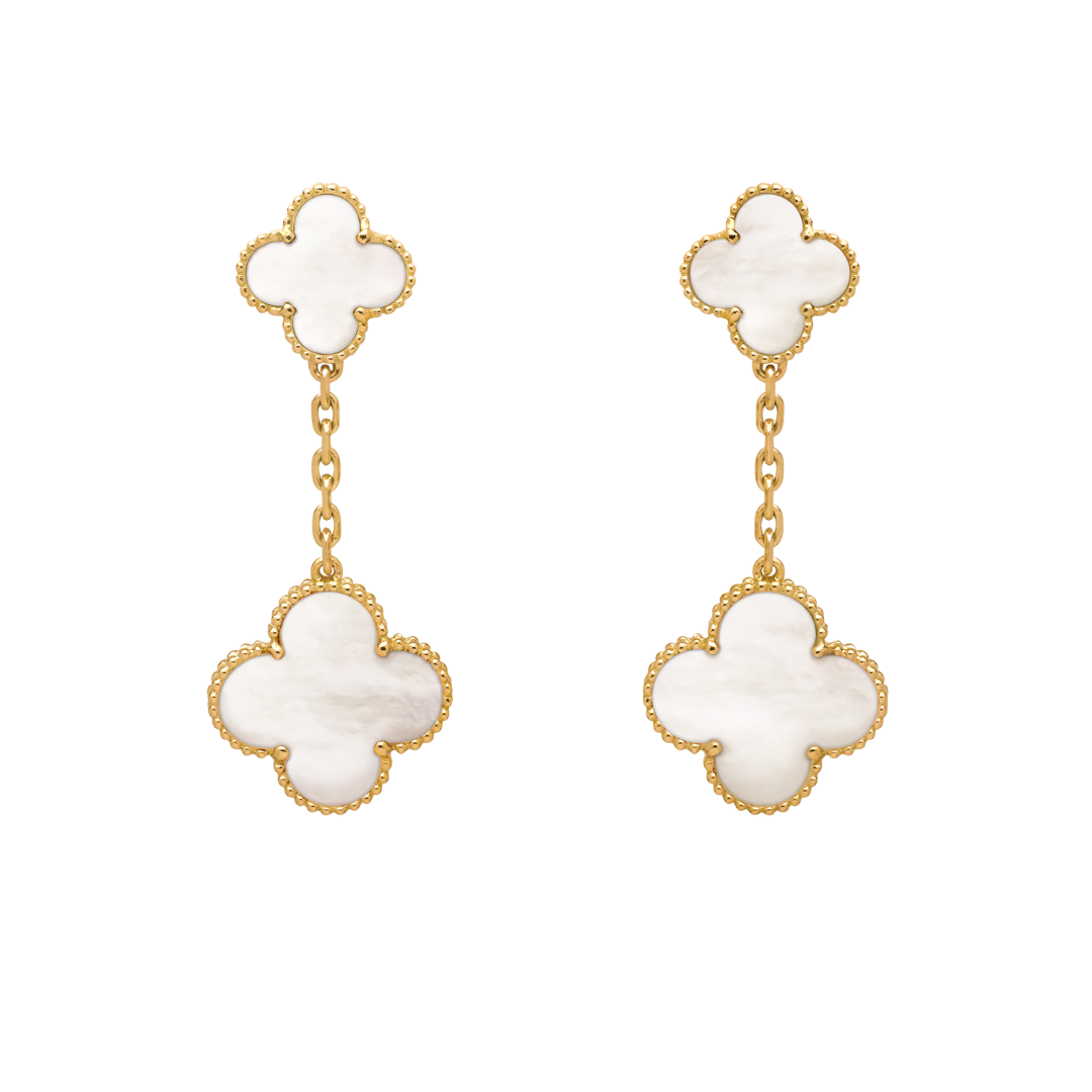Van Cleef & Arpels Magic Alhambra Earrings 2 Motifs Mother-Of-Pearl 18K Yellow Gold