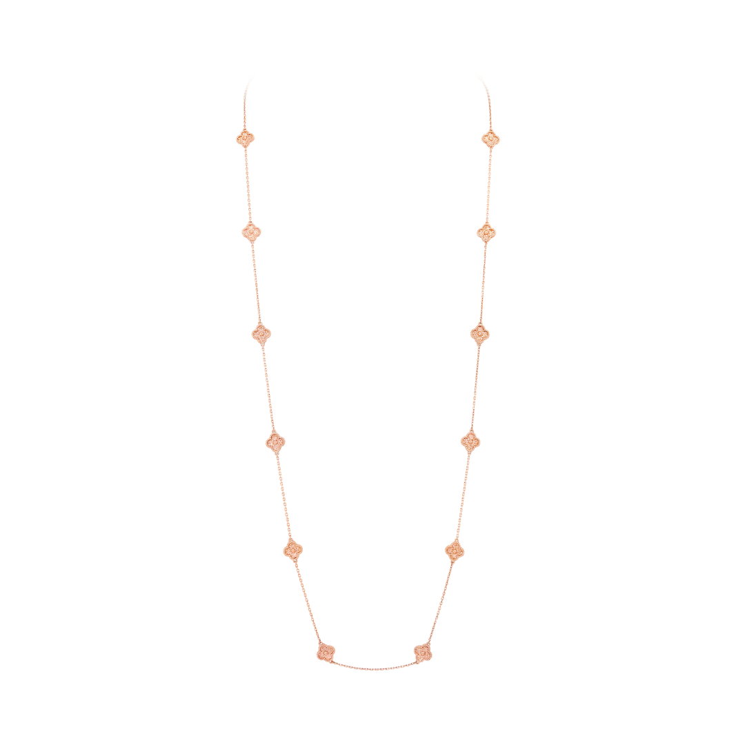 Van Cleef & Arpels Sweet Alhambra Long Necklace 16 motifs Embossed 18K Rose Gold