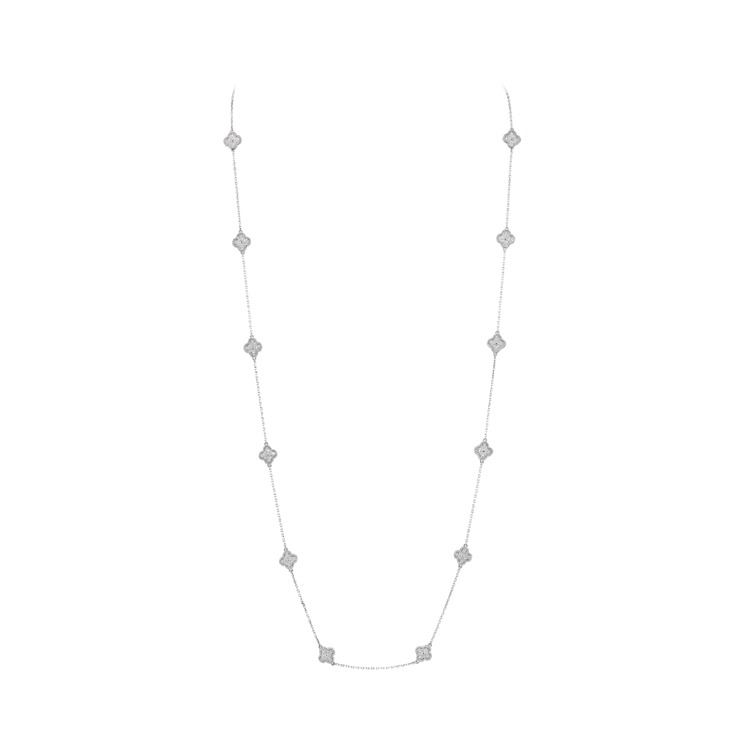 Van Cleef & Arpels Sweet Alhambra Long Necklace 16 Motifs Full Diamonds 18K White Gold