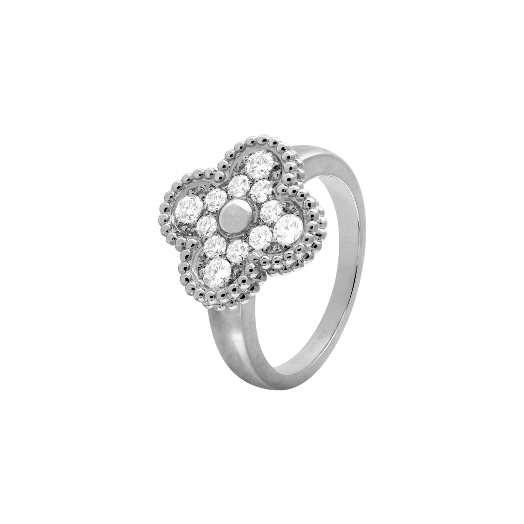 Van Cleef & Arpels Vintage Alhambra Ring Full Diamonds 18K White Gold