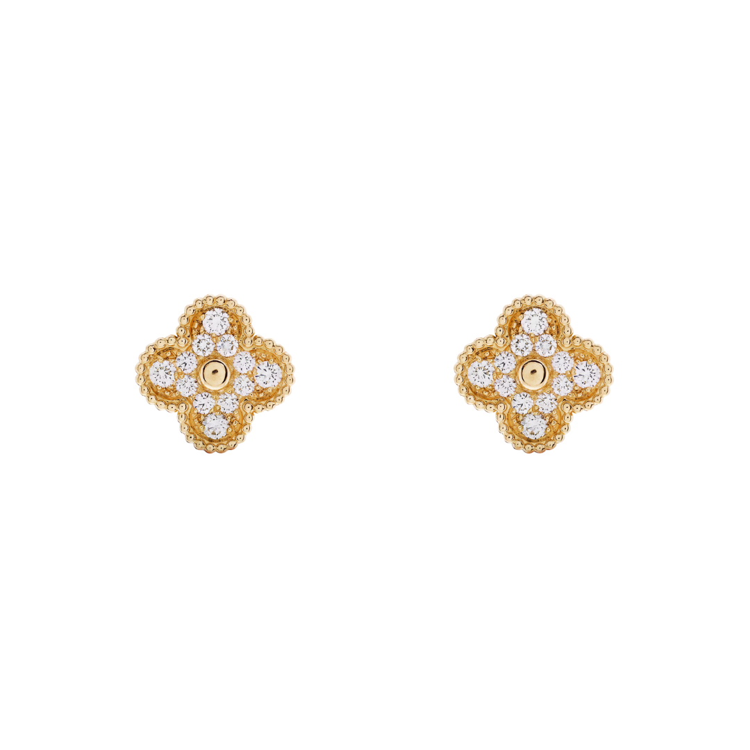 Van Cleef & Arpels Vintage Alhambra Earrings Full Diamonds 18K Rose Gold