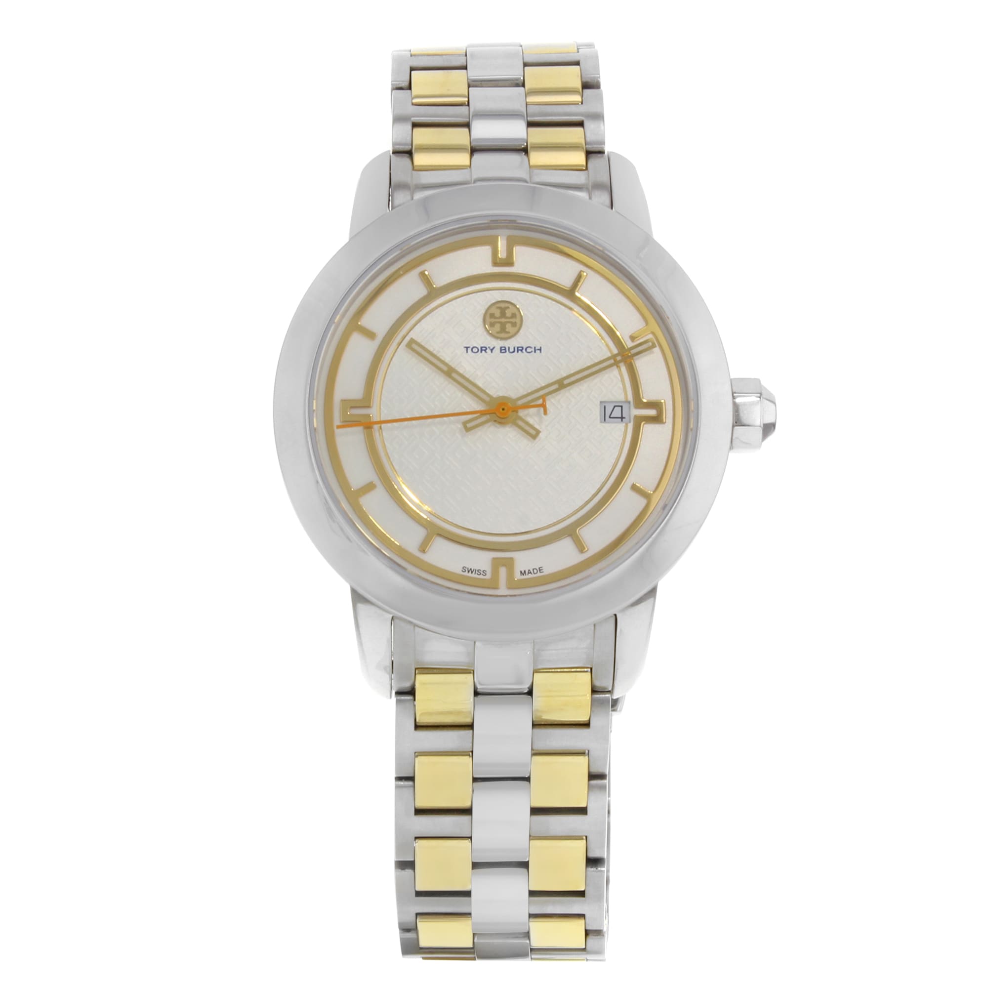 Tory Burch Cream Dial Date Two Tone Steel Quartz Ladies Watch 