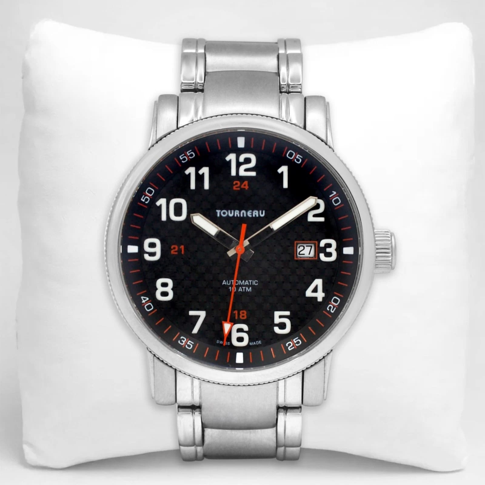 Tourneaua ETA 2824 Automatic 41mm Black Arabic Dial Date Steel Watch w.Box