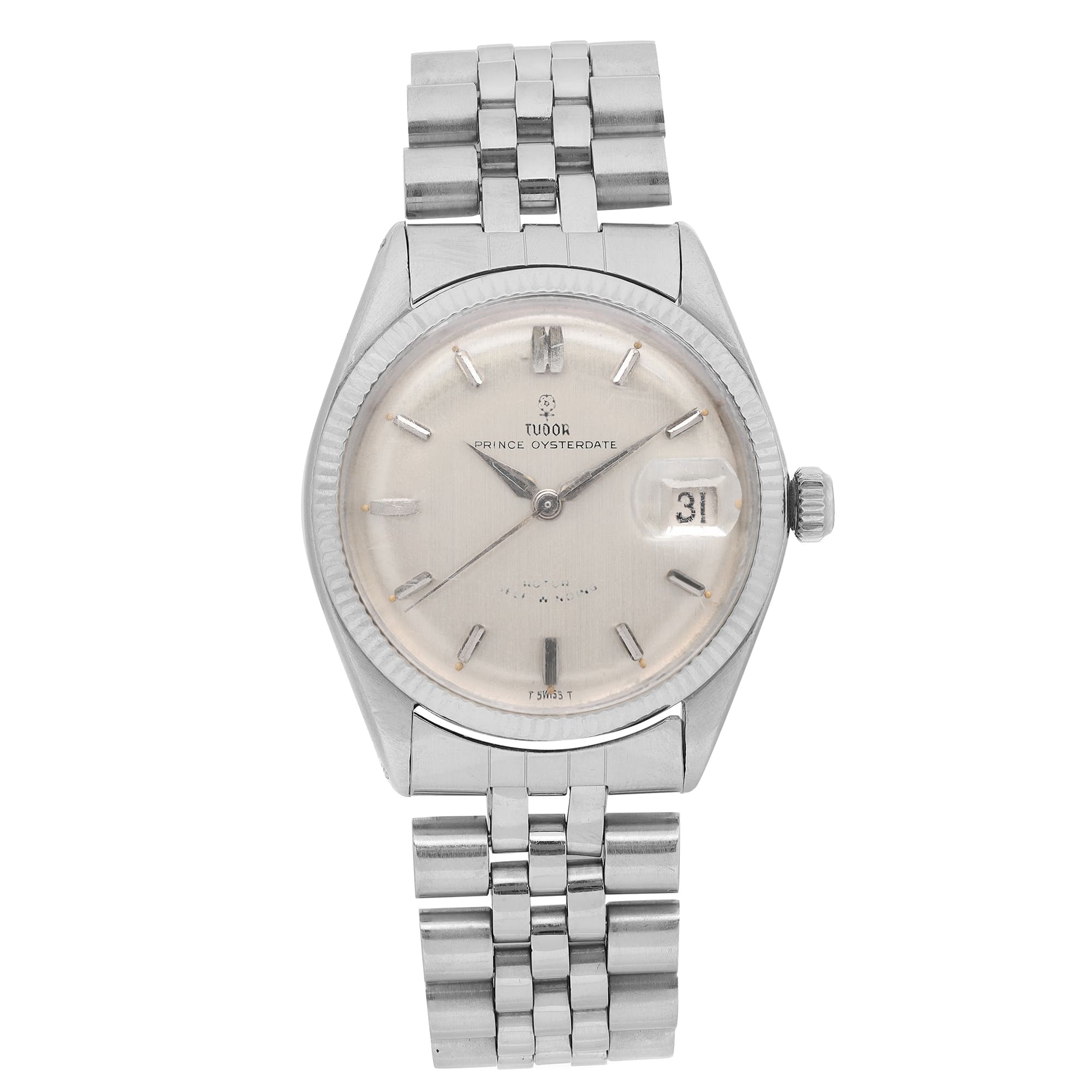 Tudor Prince OysterDate 34mm Steel 14k White gold Silver Dial Watch 