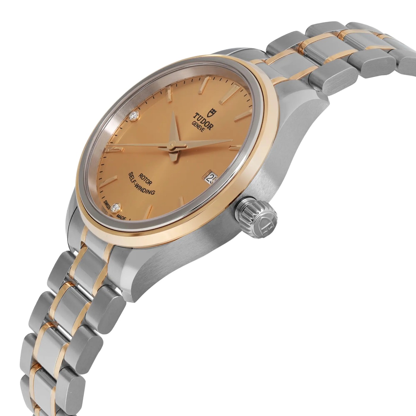 Tudor Style 34mm Gold Steel Champagne Diamond Dial Watch