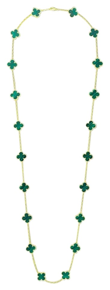 Van Cleef & Arpels 18K Yellow Gold & Malachite 20 Motifs Alhambra Necklace