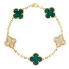 Van Cleef  Arpels Vintage Alhambra 18k Yellow Gold Malachite Diamond Bracelet