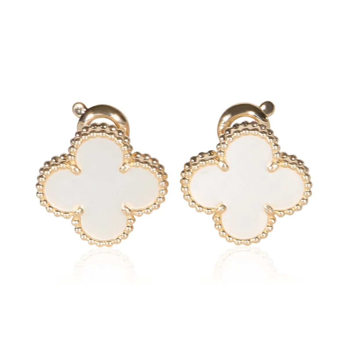 Van Cleef  Arpels Yellow Gold Mother Of Pearl Vintage Alhambra Earrings