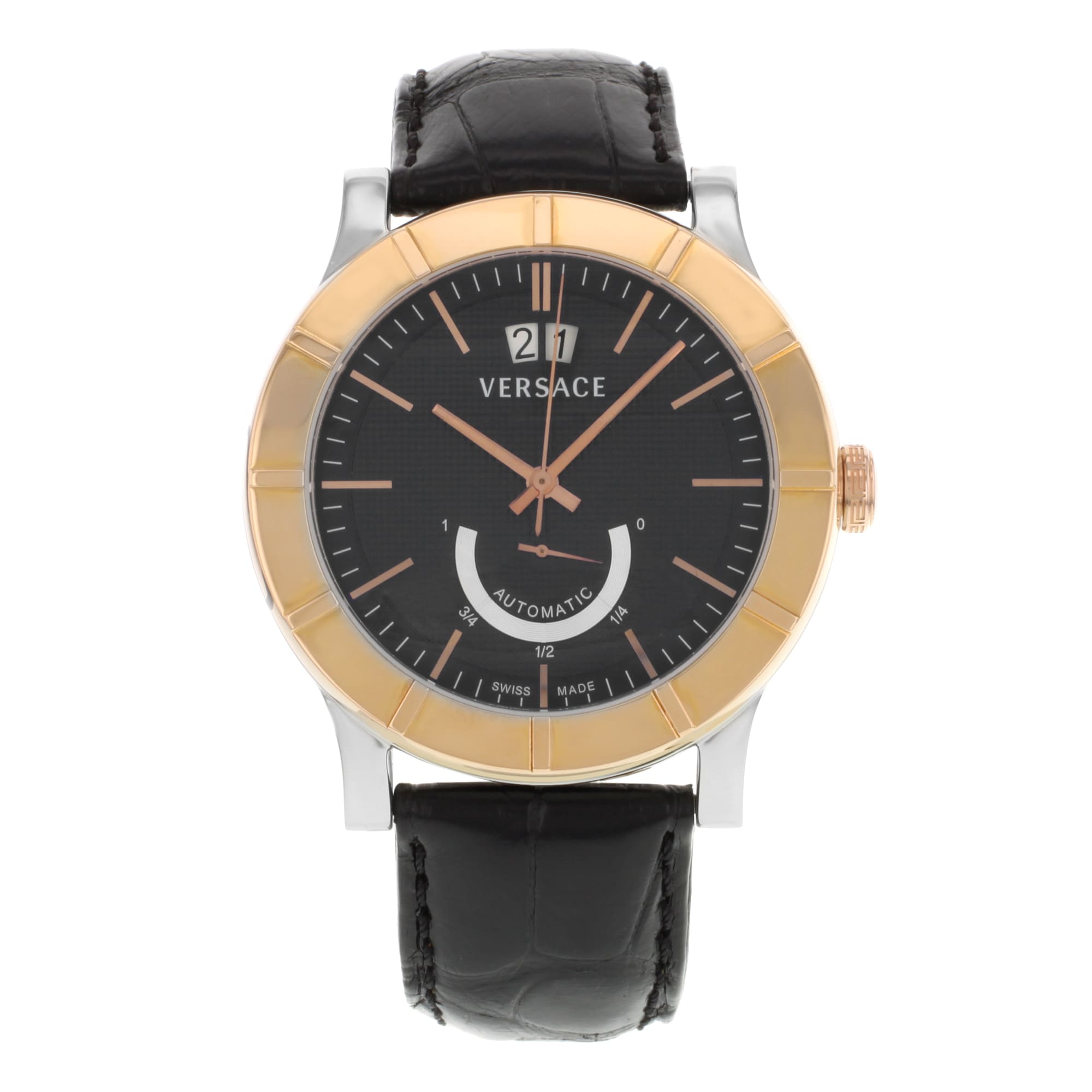 Versace Acron Big S009 18K Gold Black Dial Steel Automatic Mens Watch