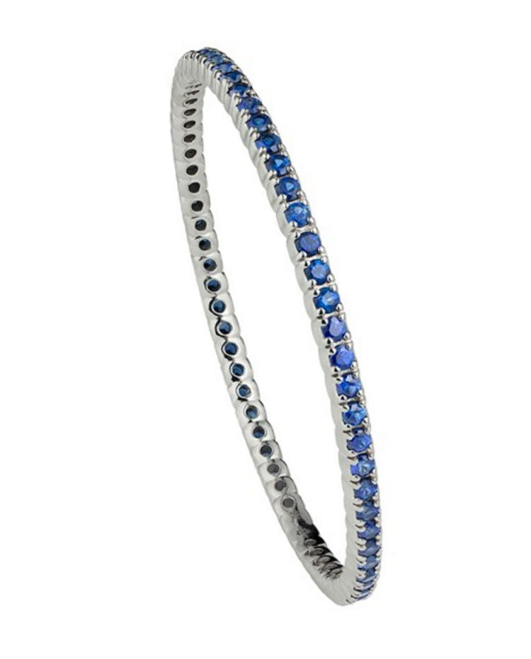 18K White Gold Handset Blue Sapphires Duga- Slip On Bracelet
