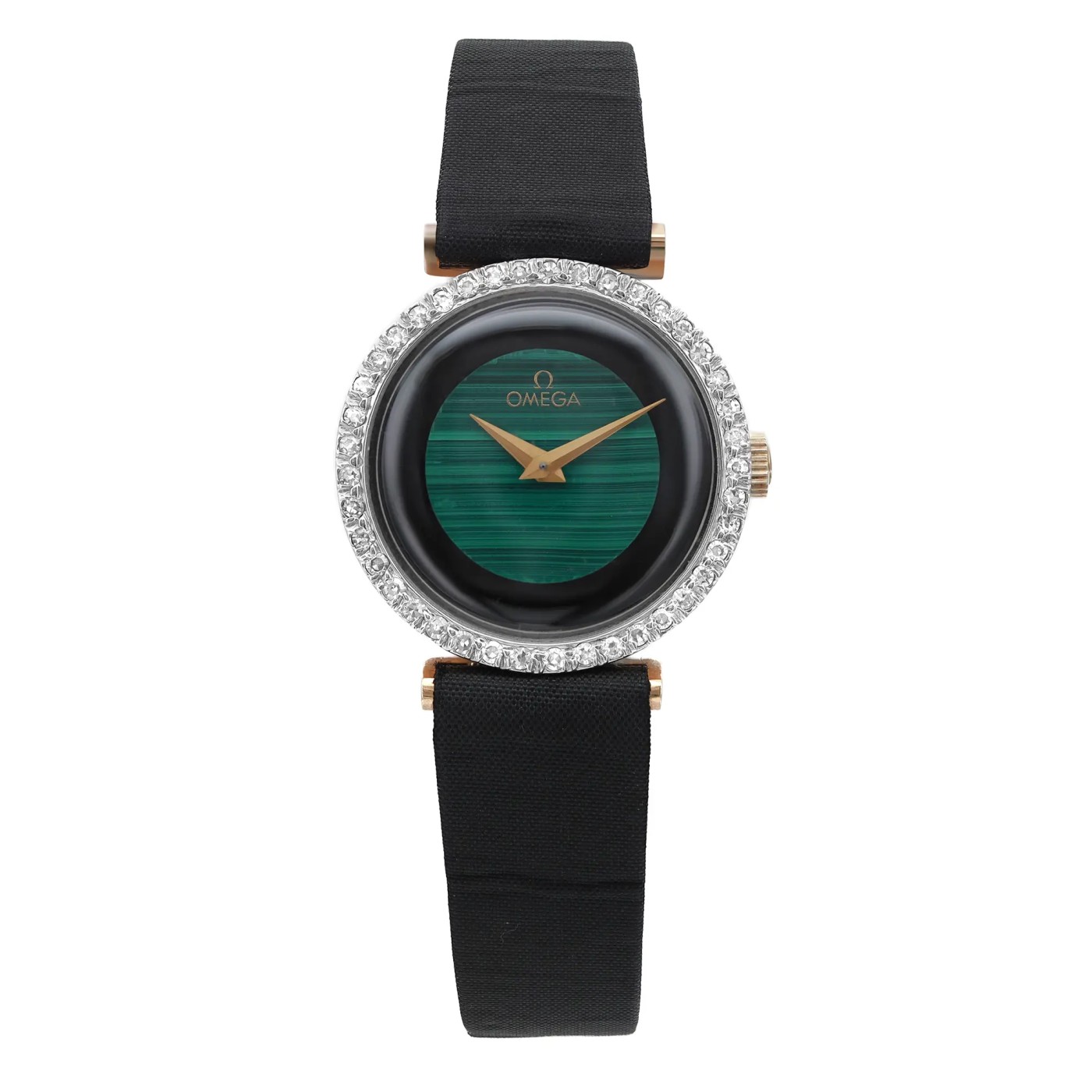 Vintage Omega 14K Gold Diamond Green Malachite Dial Hand-Wind Watch
