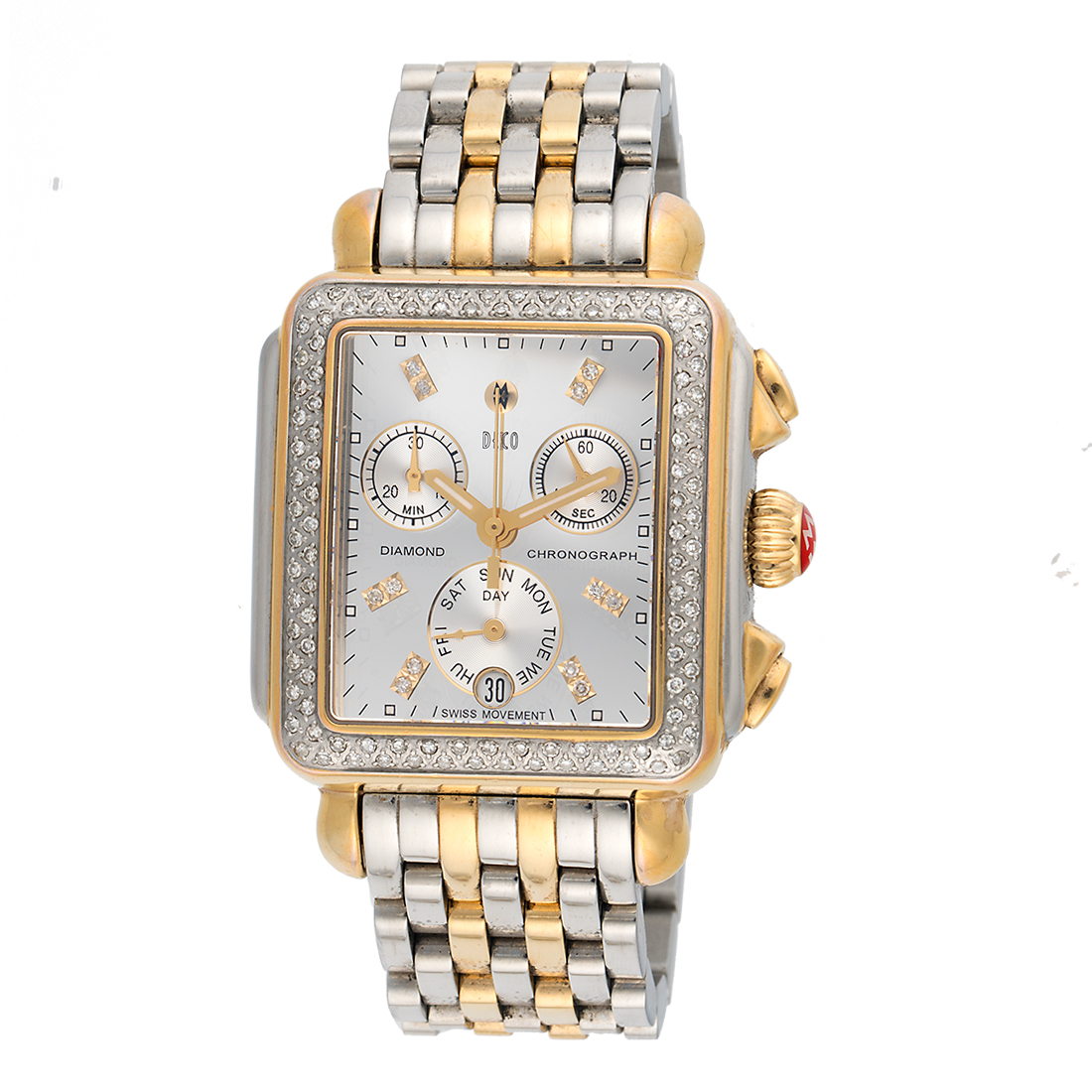 Michele Deco MW06P01C5983 Two-Tone Gold Plated  Stainless Steel High Shine Diamond 33mm Womens Watch 