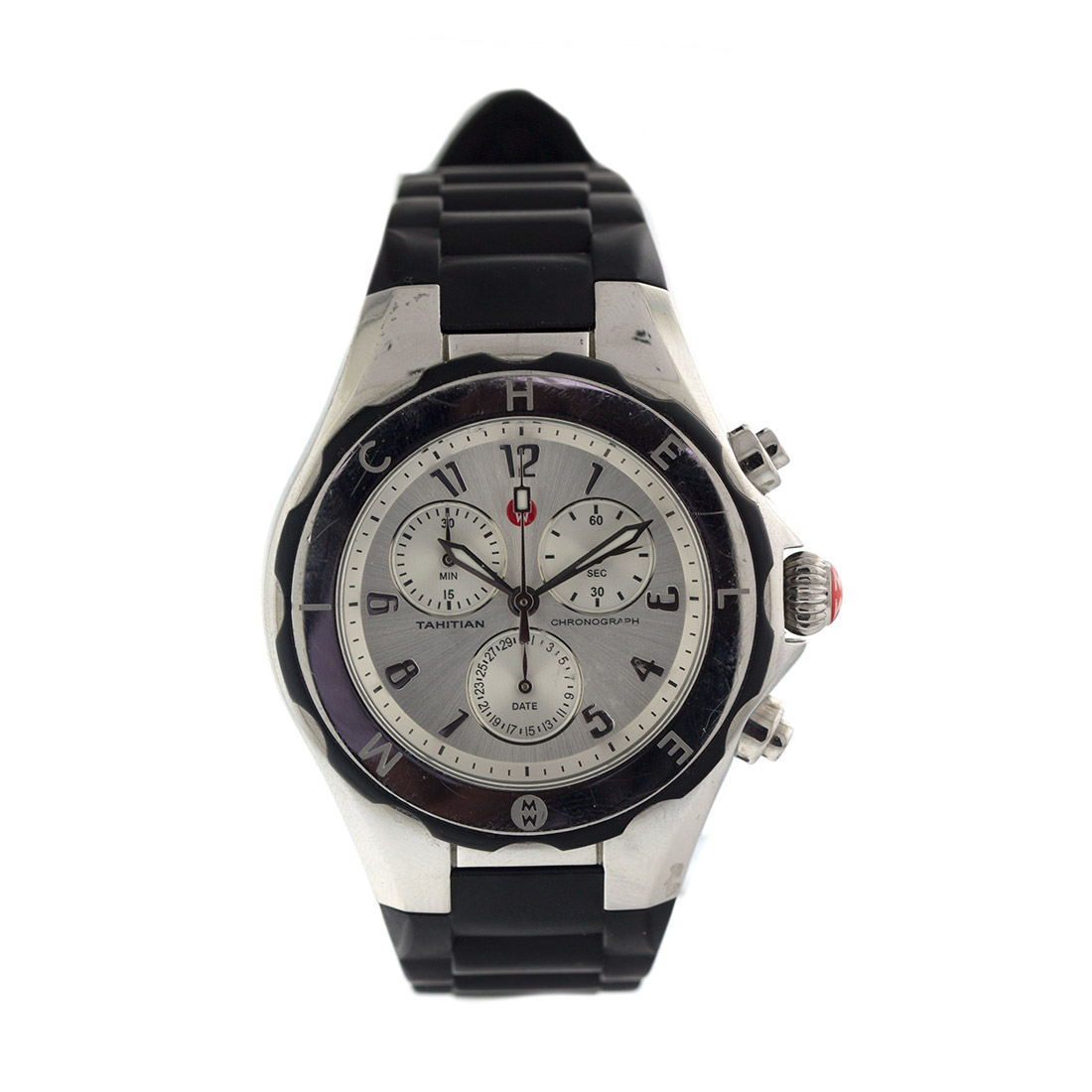 Michele Tahitian Jelly Bean Silver Dial Chronograph Watch MWW12F000033 Michele Jelly Bean Large Tahitian Black & Silver Watch  main image 4