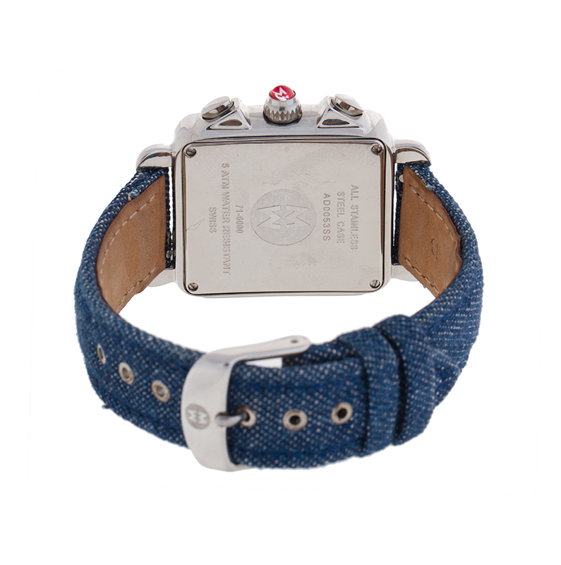 Michele Stainless Steel Deco Chronograph Diamond and Blue  display picture 3
