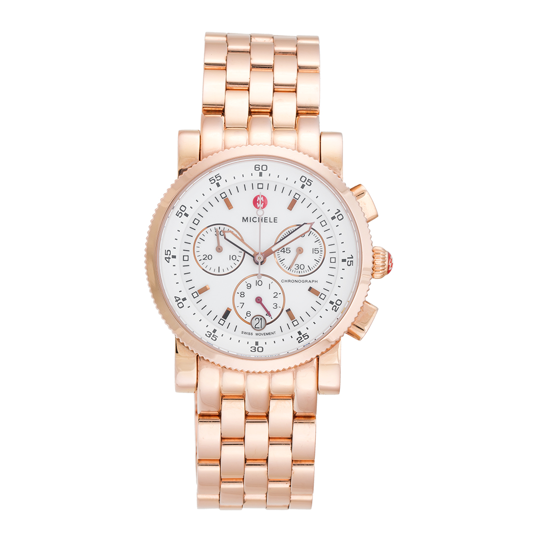 Michele Rose Gold and White Chronograph Watch Michele Deco Day White Dial Diamond Bezel Rose-Gold Ladies  main image 4