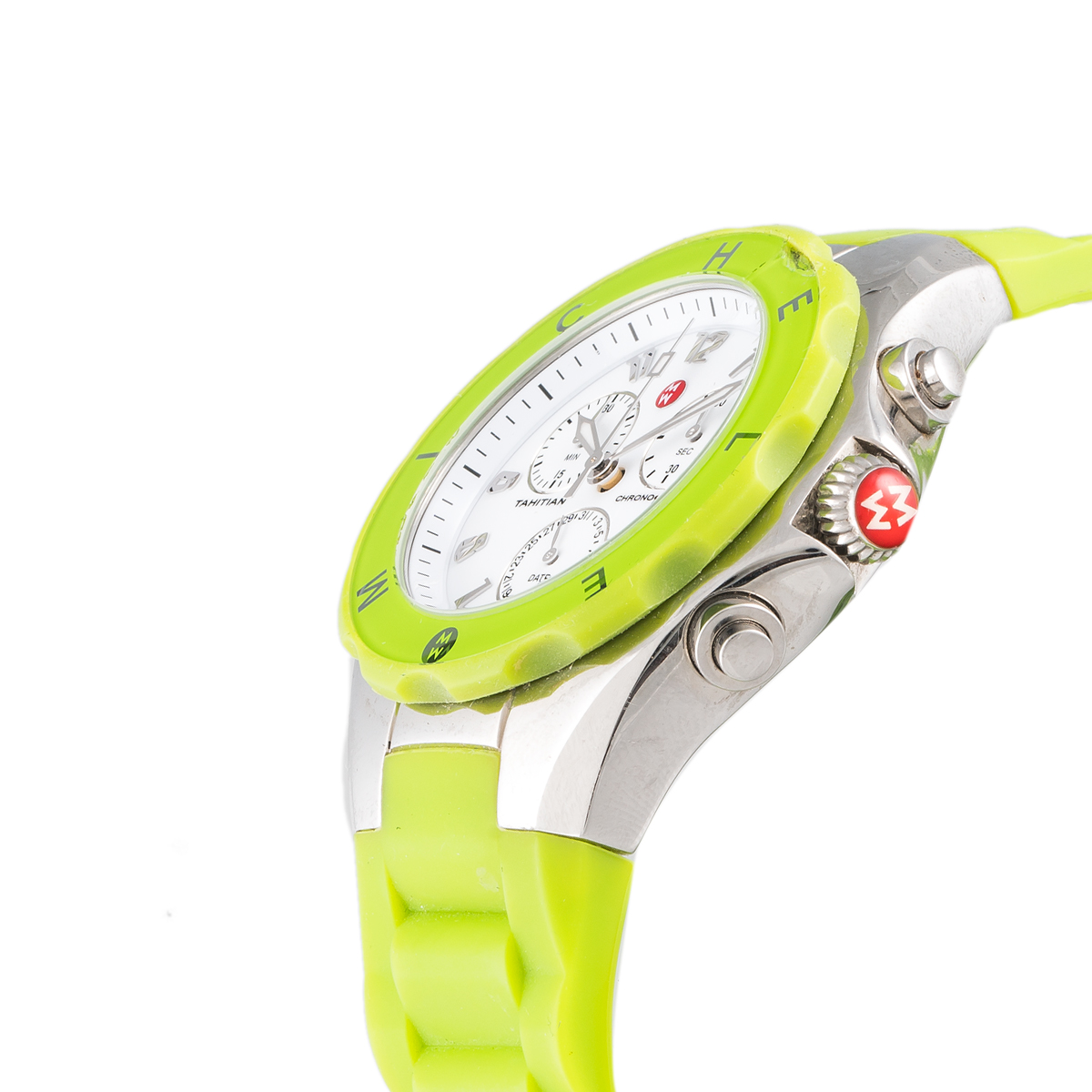 Michele Jellybean 44MM Stainless Steel Sport Silicone Strap Watch. Michele Tahitian Jellybean Stainless Steel & Green Silicone  main image 2
