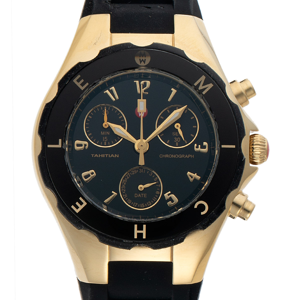 Michele Tahitian Chronograph Watch Rose Gold Tone Black Rubber Strap 5 ATM Michele  main image 2