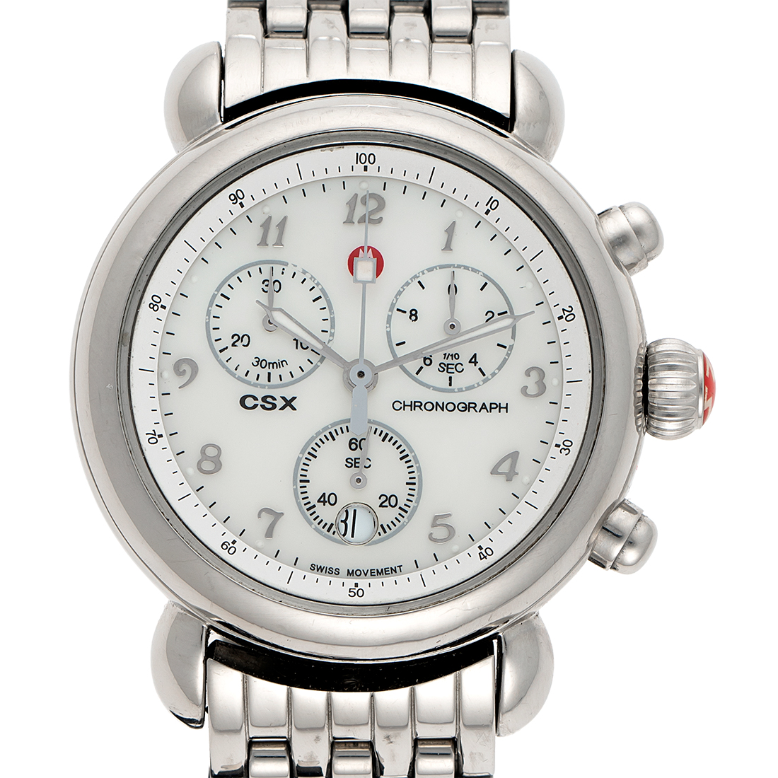Michele CSX Silver Stainless Steel Chronograph Watch with White Dial MWW03M000114 New Michele CSX Day Ladies Quartz Watch for Sale main image 3